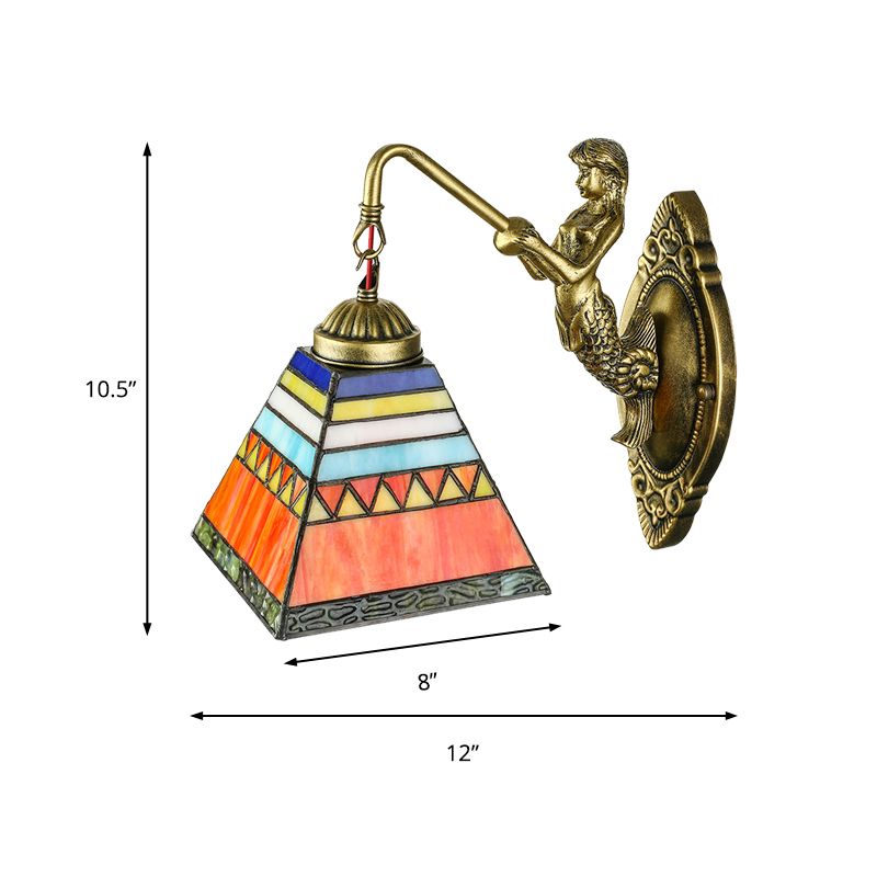 Orange Pyramid Wall Mounted Light Tiffany 1 Head Stained Glass Sconce Light Fixture