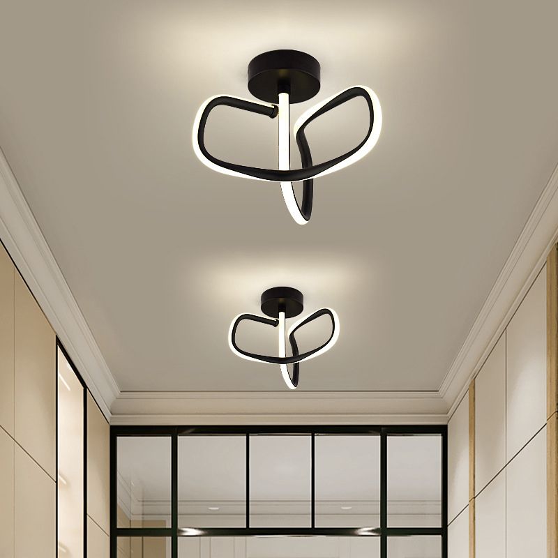 Metal Linear Shape Flush Mount Light Modern Style 2 Lights Flush Ceiling Light in Black