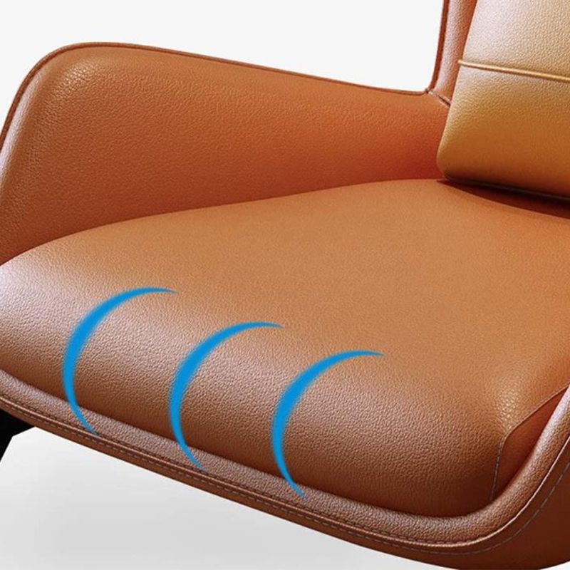 Modern Pillow Back Chair Genuine Leather Upholstered ArmChair in Orange