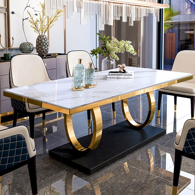 Rectangle Traditional Luxury Dining Table Sintered Stone Table with Trestle Base for Dining Room