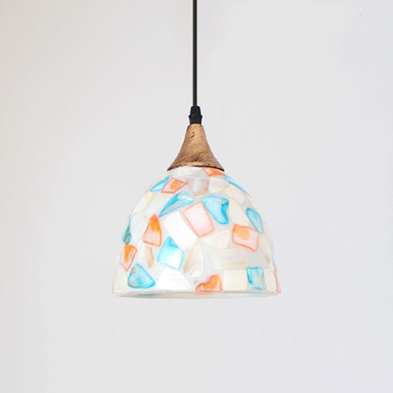 Mosaic Effect Bell Hanging Lamp Mediterranean Beige Shell Pendant Lighting for Kitchen