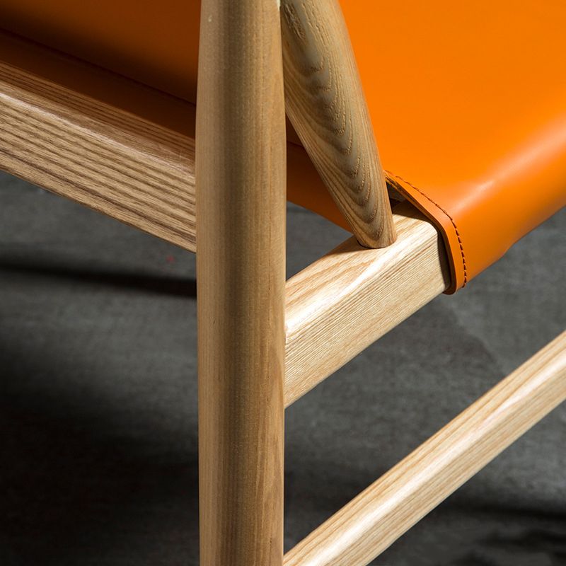 Modern Indoor-Outdoor Dining Chair Solid Wood Faux Leather Side Chair