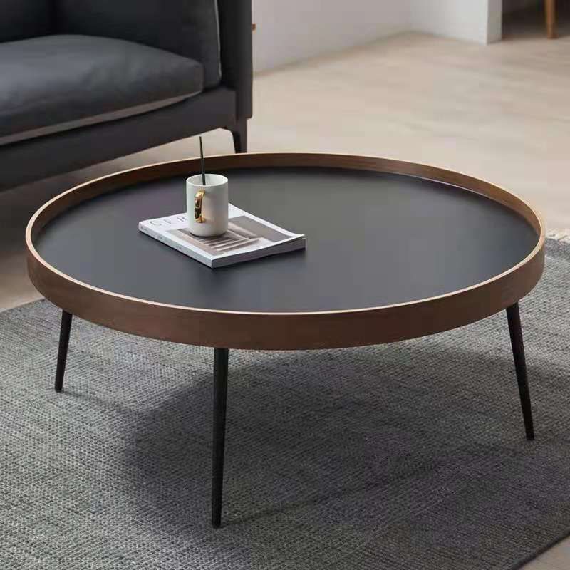 Round Brown/Black Wood Coffee Table 3 Legs Base 2 Nestling Cocktail Table