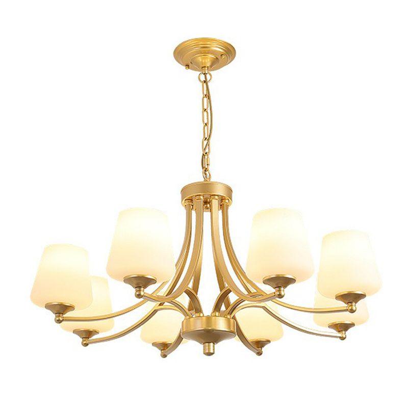 Tapered Shade White Frost Glass Suspension Light Rustic Living Room Chandelier Light