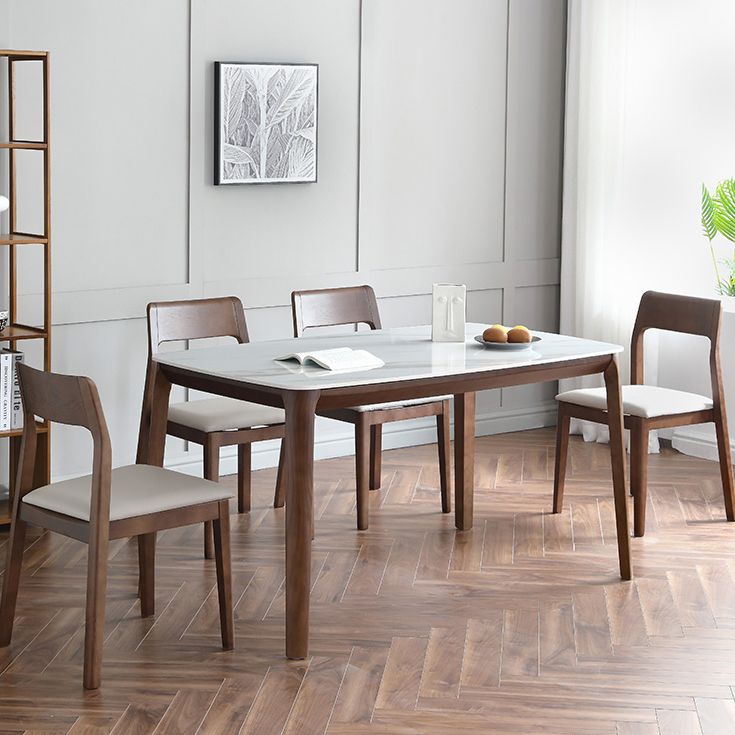 Rectangle 4 Legs Mid-Century Table White Fixed Table of Sintered Stone