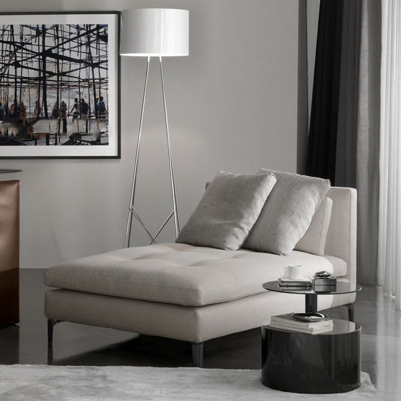 Living Room Chaise Square Arms Modern Chaise Lounge with Cotton Upholster