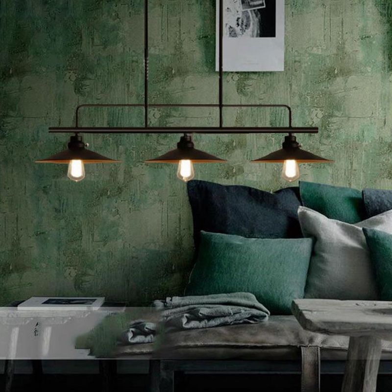 Luz colgante de isla de hierro forjado en la luz de techo interior geométrica de estilo industrial con marco de hierro