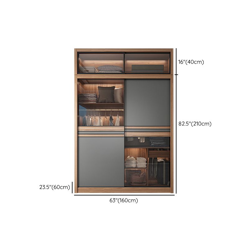 Brown and Gray Storage Cabinet Modern Sliding Door Cabinet with Drawers