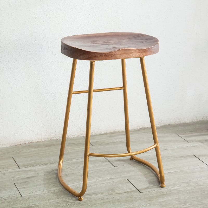 Modern Armless Backless Counter Stool Iron Bar Stool with Wooden Seat for Indoor