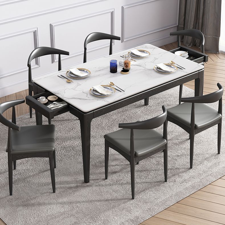 Modern Style Home Sintered Stone Dining Table Rectangle Shape Table with Ash Wood Base