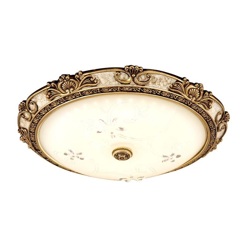 Brass LED Flushmount Light Vintage Style Cream Glass Bowl Shape Flush Lamp Fixture in Warm/White Light, 13"/16"/19.5" Wide
