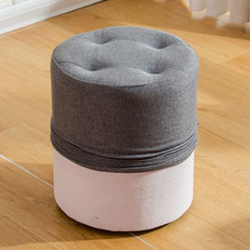 Contemporary Pouf Ottoman Fabric Upholstered Tufted Solid Color Cylinder Shape Ottoman