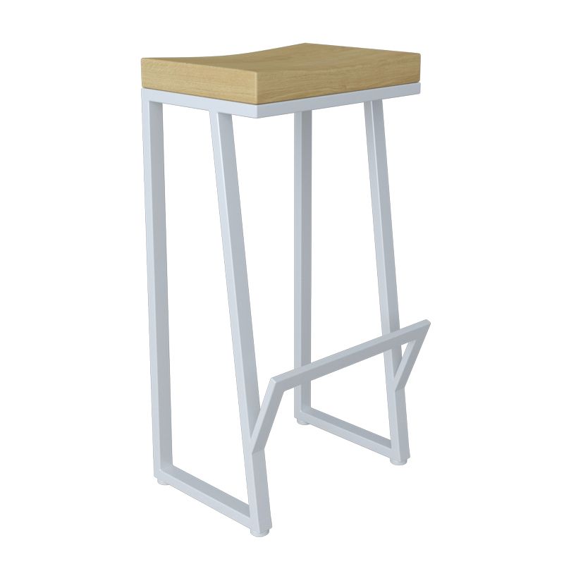 Modern Armless Backless Counter Stool Iron Kitchen Bar Stool with Wooden Seat