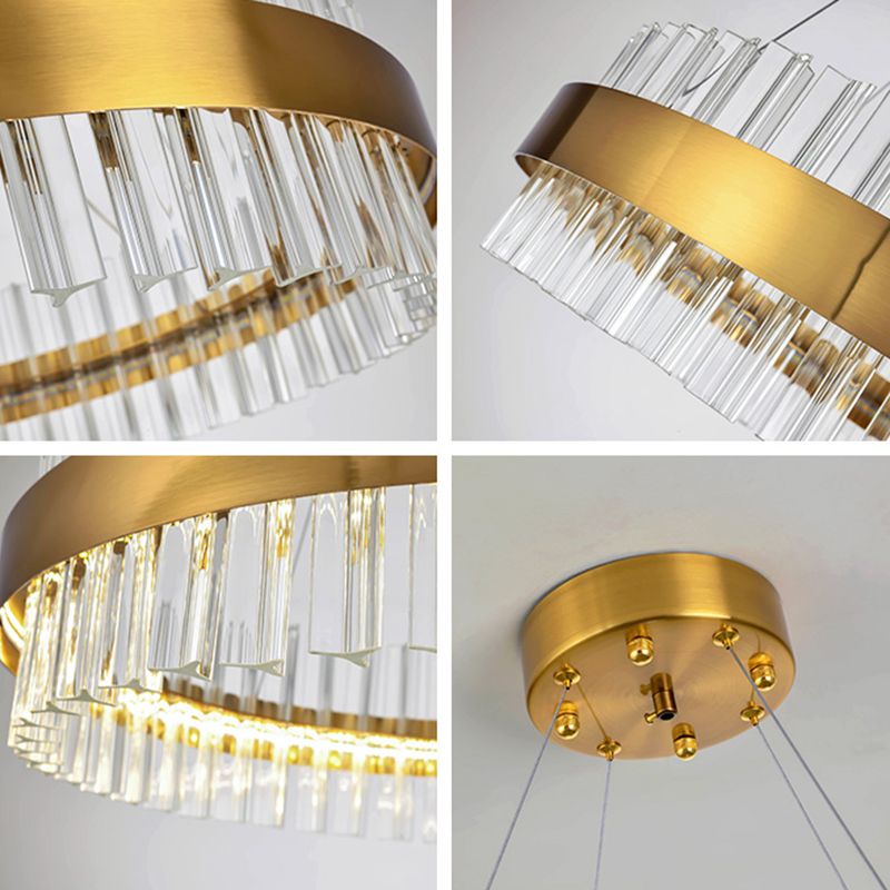 Anillo de colgante de suspensión Luz de comedor moderno encendedor lámpara de cristal en acabado dorado