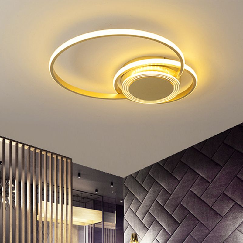 Nero / Gold Hoop Flush Lighting Contemporary LED Metallic Massimale Flush Montaggio per Bedroom, 14 "/18" W
