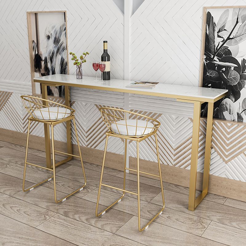 Rectangular Artificial Marble Top Bar Table Luxurious Bar Table with Metal Base in Gold