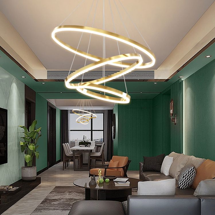 Modern Farmhouse Chandelier Multiple Rings Pendant Light Round Metal Chandelier