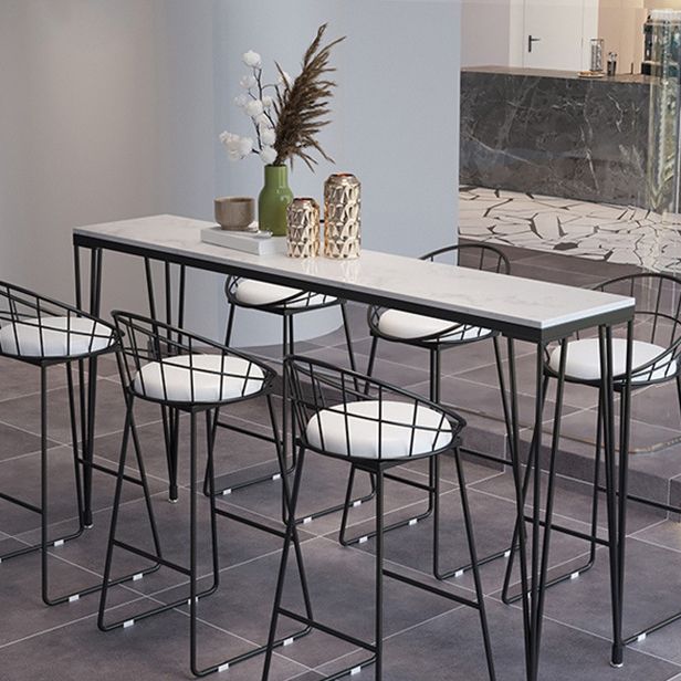 Black Metal Base Dining Stools Contemporary Round Bar Stools with Footrest