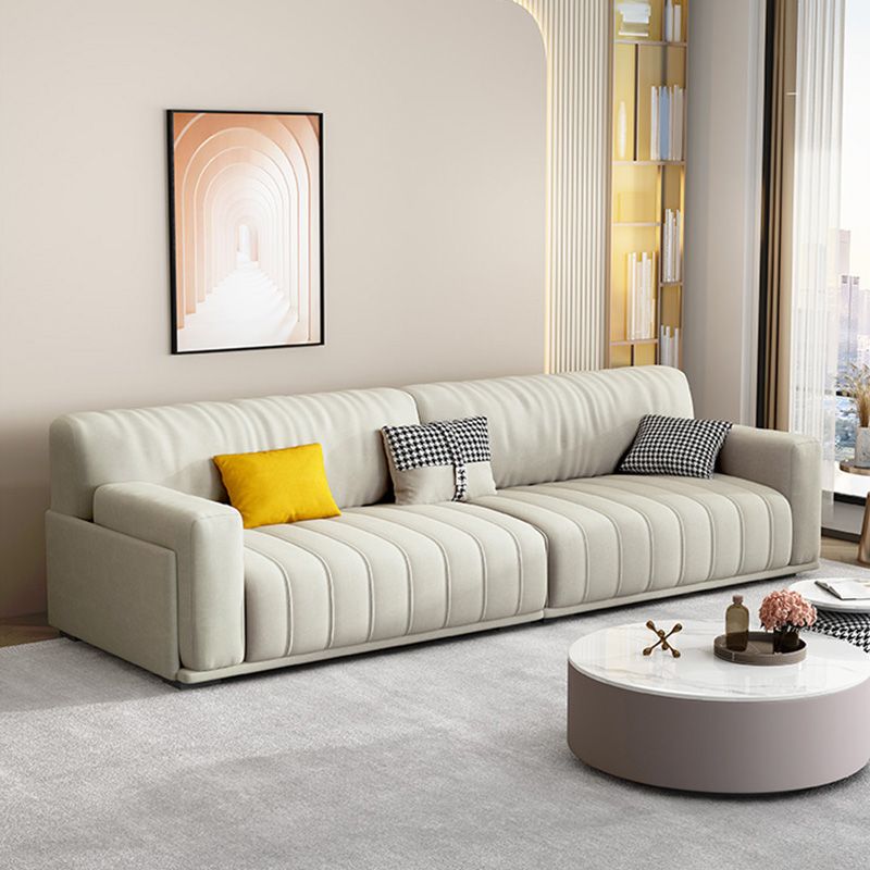 Fabric Square Arm Sofa with Pillows Standard Seating in White