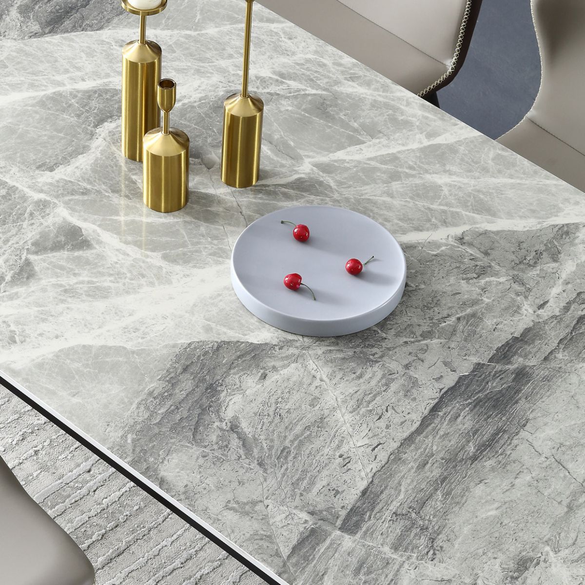 Modern Stone Dining Set 1/4/5/7 Pieces Rectangle Dining Table Set with Wingback Chairs