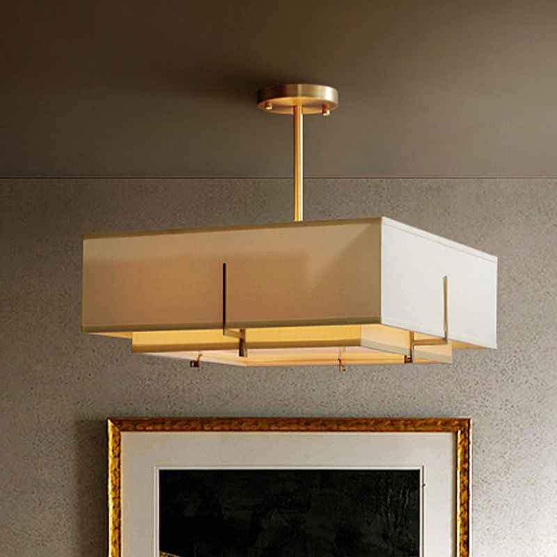 BEIGE 4 lampadine lampadanti a pendente del colonialismo tessuto quadrato lampada appesa per soggiorno