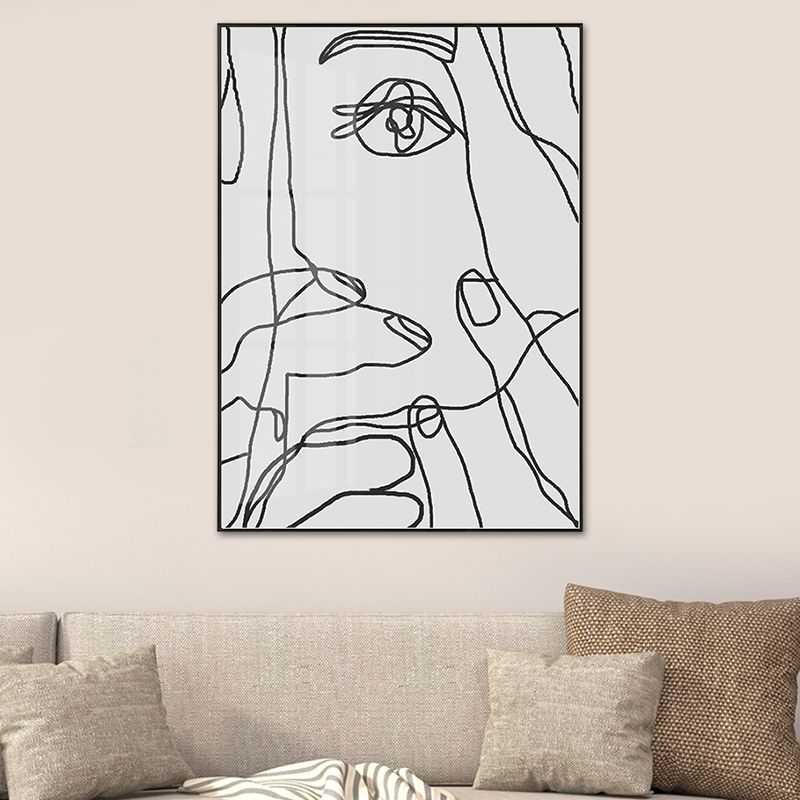 Scandinavian Face and Hand Painting Canvas Textured Gray Wall Art Decor for Bathroom