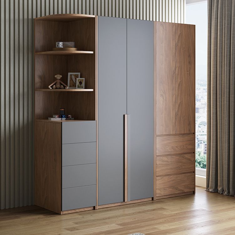 Hinged Wooden Wardrobe Closet with Drawer Modern Storage Cabinet