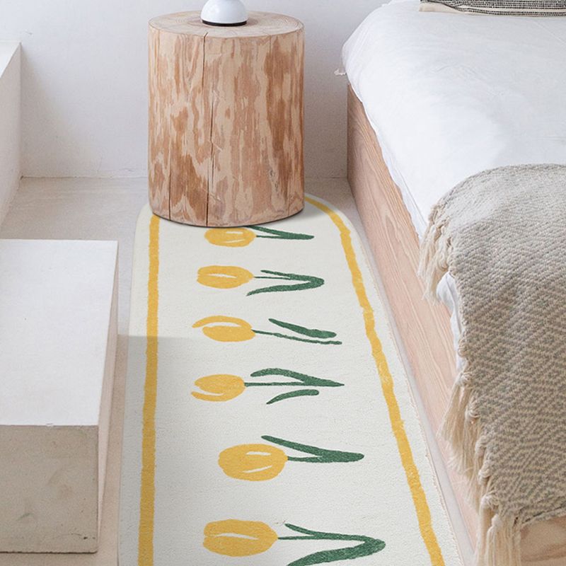 Yellow Flowers Rug Polyester Rug Area Carpet Anti-Slip Washable Rug for Living Room