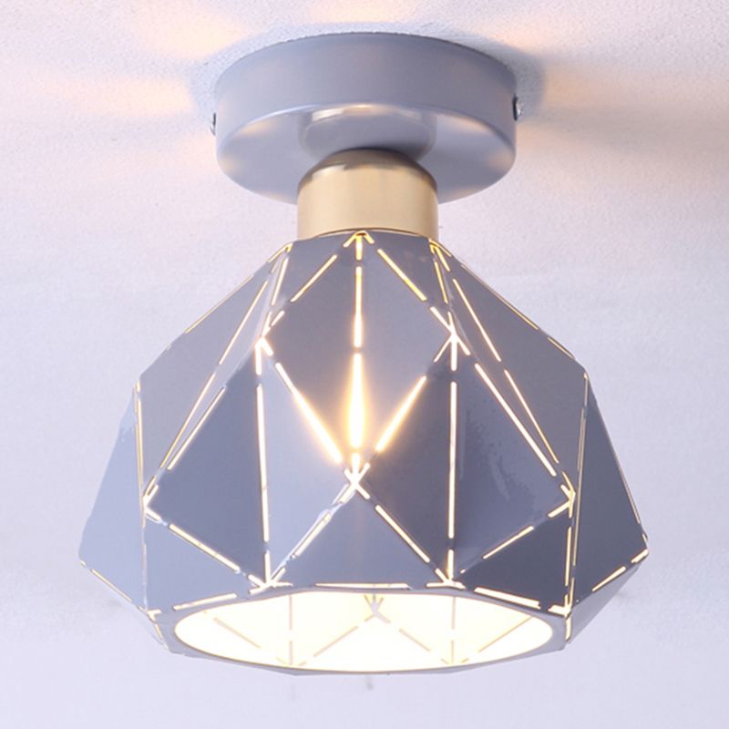 Hollow Polyhedron Balcony Porch Ceiling Mount Light Metal One Light Ceiling Lamp