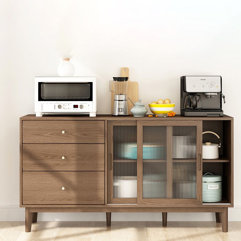 3-Drawer Rubber Wood Sideboard Modern Adjustable Shelving Credenza for Living Room