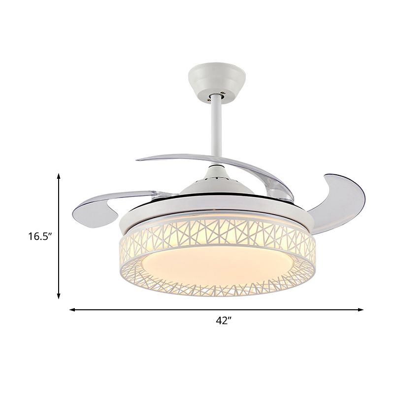 Acrylrunde Lüfterbeleuchtung Minimalismus LED 42 "W Küche Halbflush Mount Deckenleuchte in Weiß mit 4 klaren Klingen, Fern-/Wandsteuerung/Frequenzumwandlung