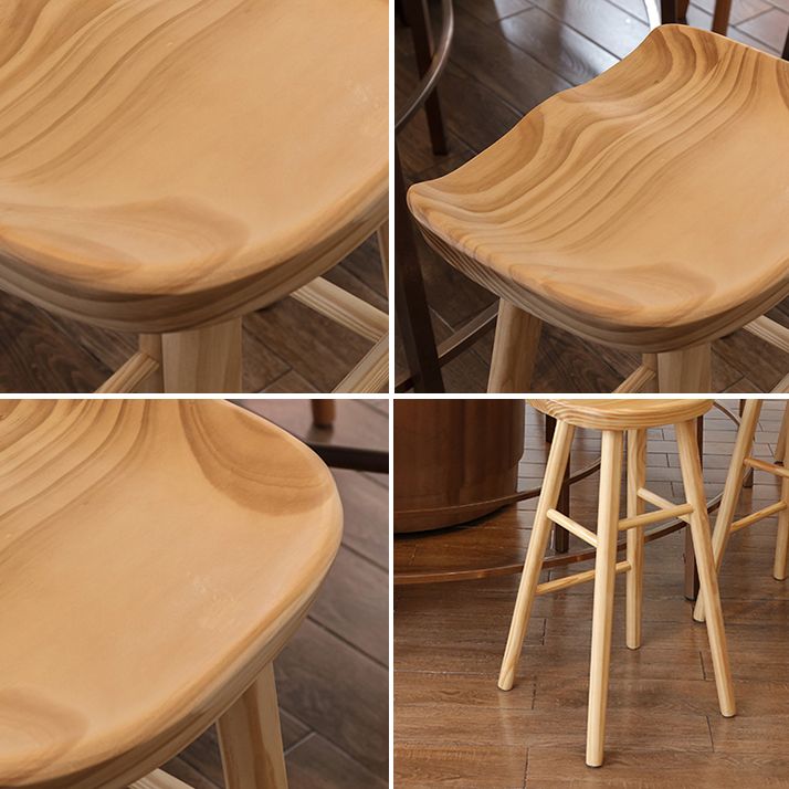 Modern Armless Counter Stool Pine Wood Cafe Bar Stool with Wooden Seat and Pedal