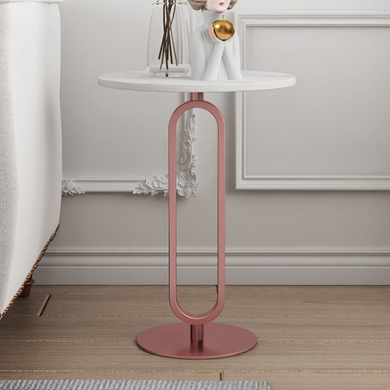 Modernistic Metal Pedestal End Table Slate Top Round Side End Table