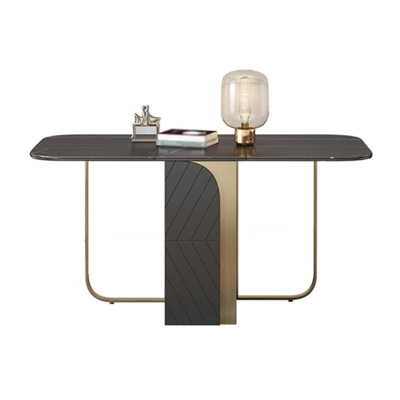 Modern Style Rectangle Dining Table 62.6" Sintered Stone Drop-Leaf Table with Metal Base