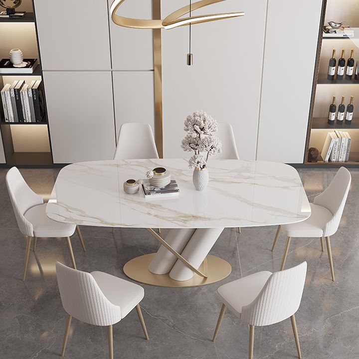 Rectangle Traditional Luxury Dining Table Sintered Stone Table with Pedestal Base