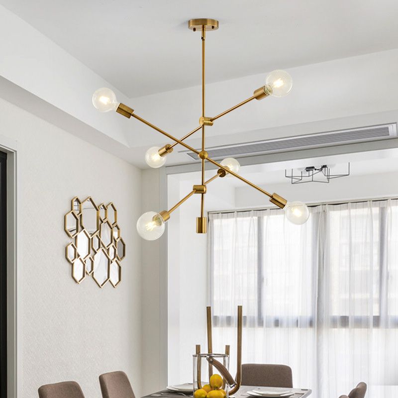 6-Lights Minimalism Metal Molecular Chandelier Lamp Nordic Style Open Bulb Design Dining Room Pendant
