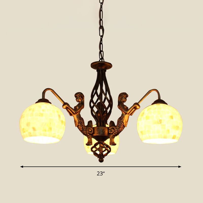 Spherical Shell Ceiling Chandelier Tiffany Style 5/9/11 Lights Bronze Suspension Lighting