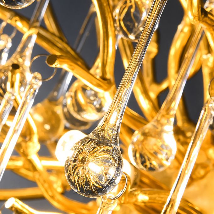 Gold Nest Chandelier Lighting Luxury Country Style Crystal Living Room Hanging Light