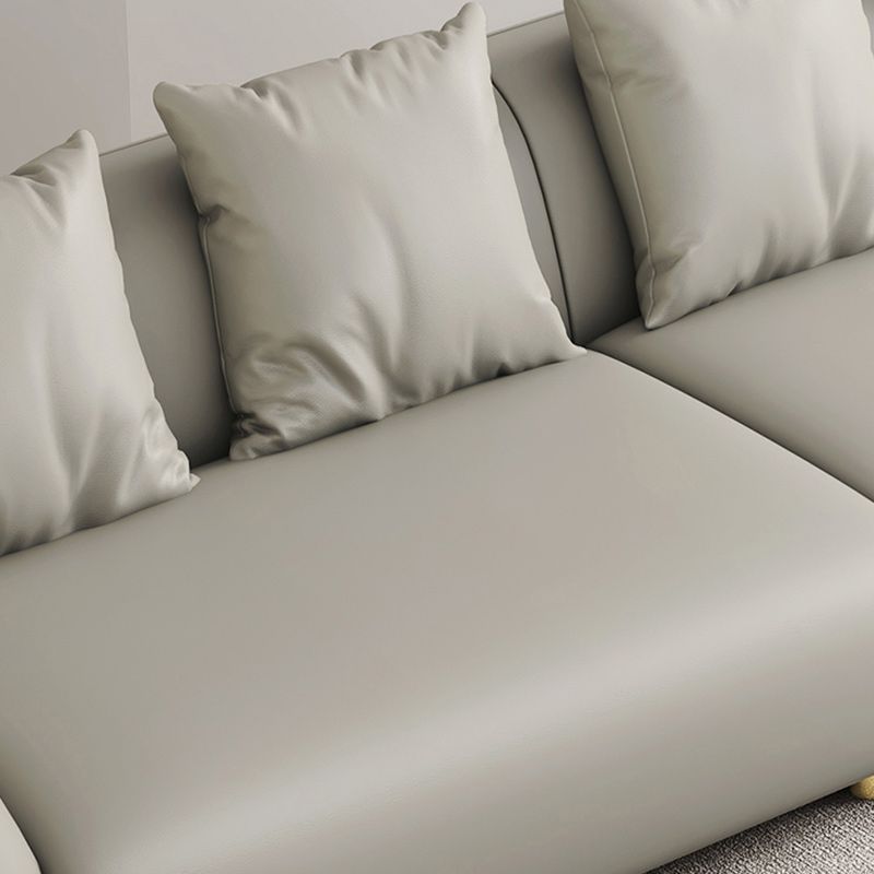 Glam Sloped Arm Sofa with Pillows Genuine Leather Sofa in Gray