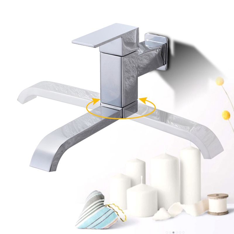 Contemporary Wall Mounted Bathroom Faucet Lever Handles Low Arc Rotatable Brass Faucet