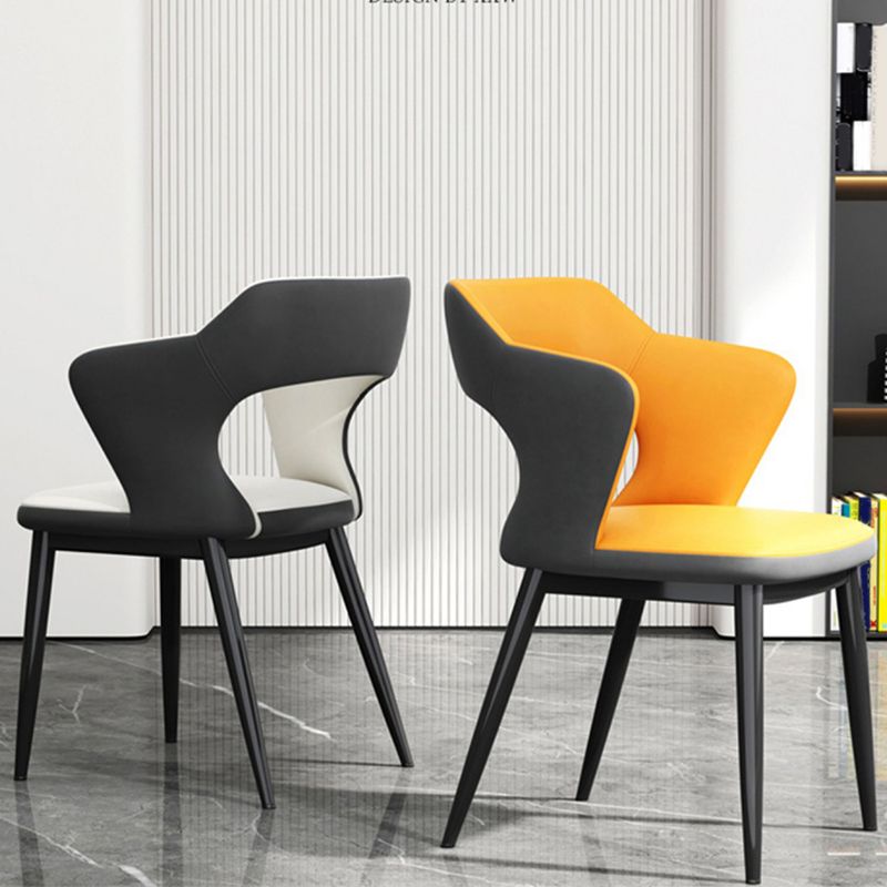 Mid-Century Modern Armless Side Chair Leather Basic Four Leg Side Chair for Bedroom