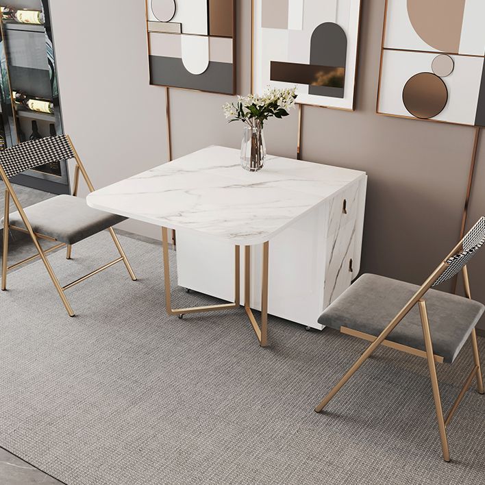 Mesa de comedor rectangular contemporánea, mesa abatible de piedra sinterizada con base de metal para comedor