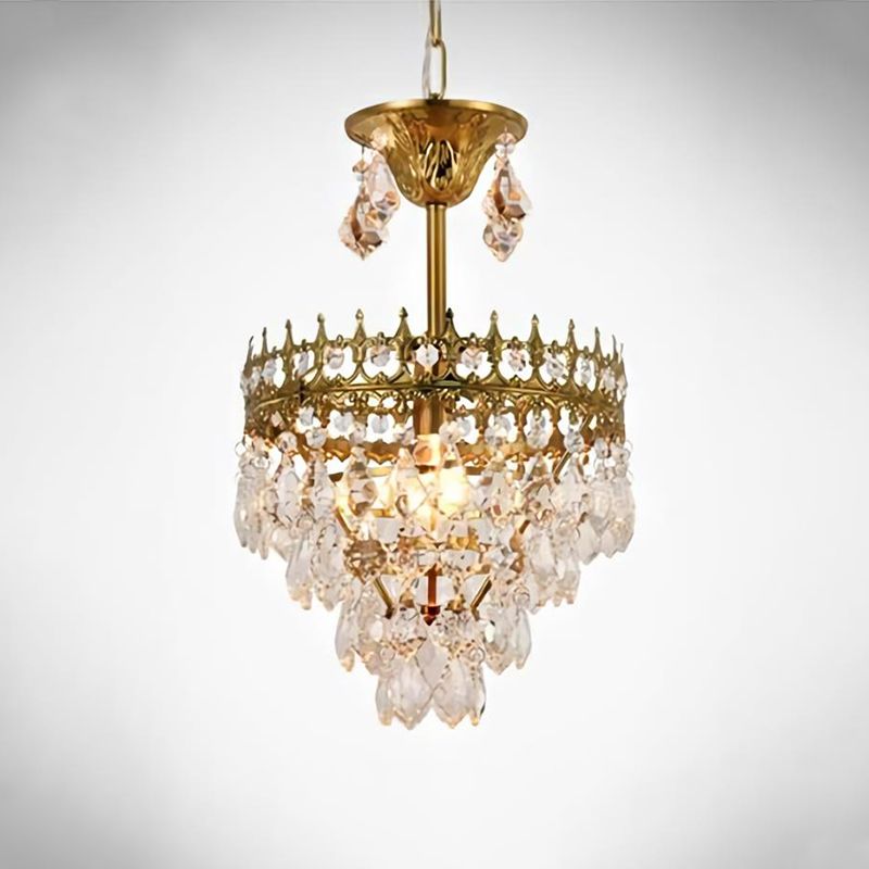 Victorian Crown Shaped Hanging Lamp Clear Teardrop Crystal Chandelier for Living Room