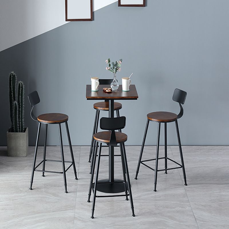 Industrial Metal Base Bar Table Black Iron Solid Wood Patio Bar Table