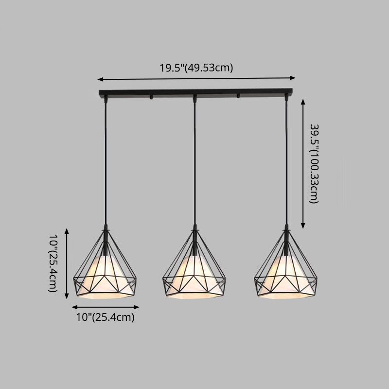 3 luci Diamond Cage Multi Pendants Luce a soffitto in metallo industriale con corda sospesa per il corridoio