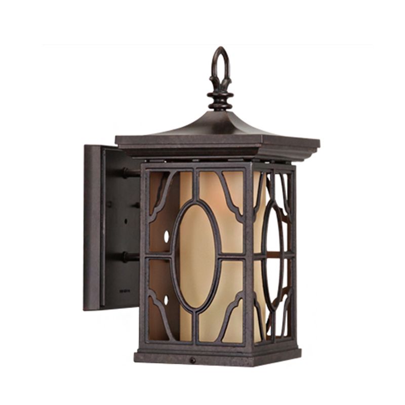 Metal Dark Coffee Sconce Light Lantern 1 Testa Rurale Rural Muro con tonalità in vetro smerigliato interno
