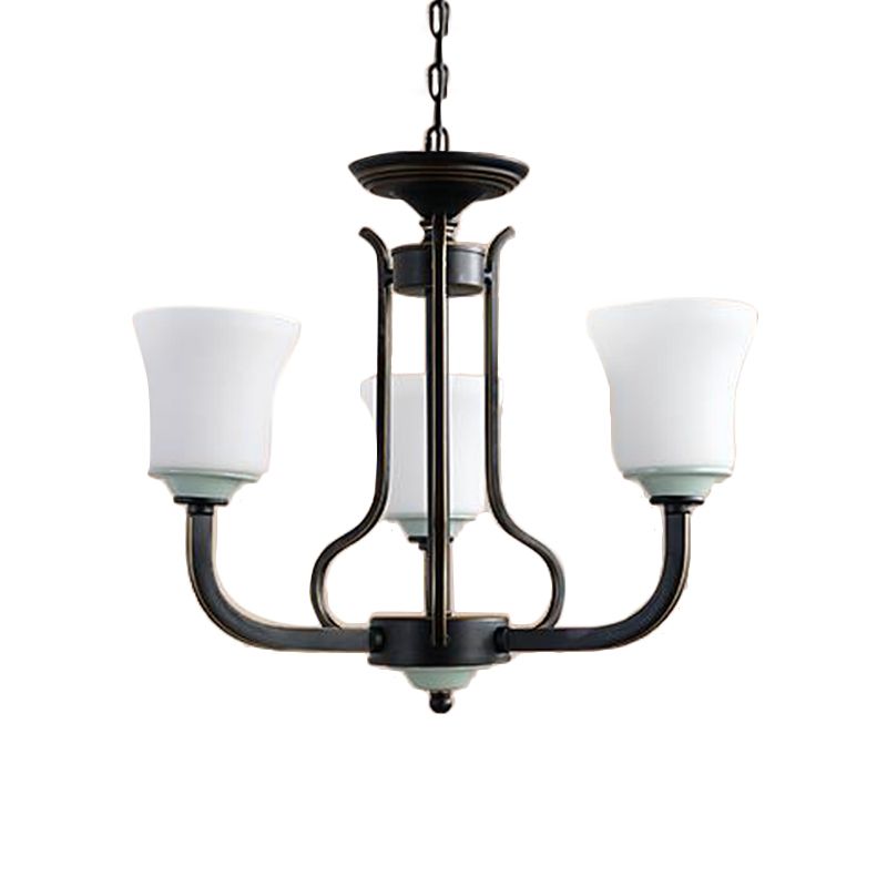Bell Living Pendant Chandelier Traditional Opal Verre 3/6 Lumières Black suspension Aménagement
