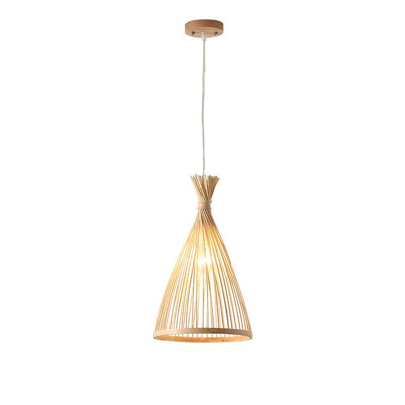 Conical Pendant Light Fixture Chinese Minimalist Bamboo 1 Light Restaurant Suspension Pendant