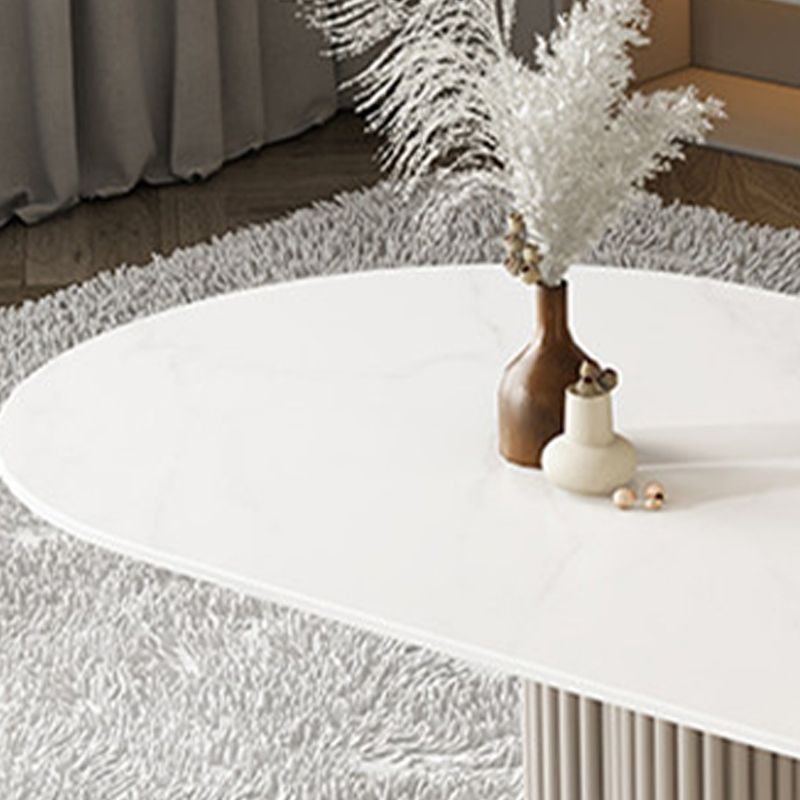 Glass Top Dining Table Modern Oval Indoor Dining Table with 3 White Legs