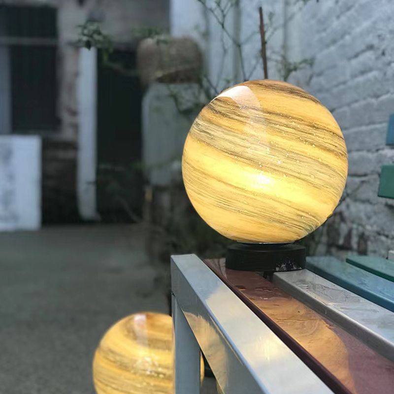 Glass Ball Shape Outdoor Lights Modern Style 1 Light Solar Pillar Lamp